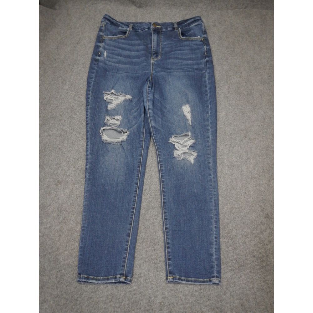 American Eagle Curvy Super Hi-Rise Jegging Women's Plus Size 18 Blue Distressed
